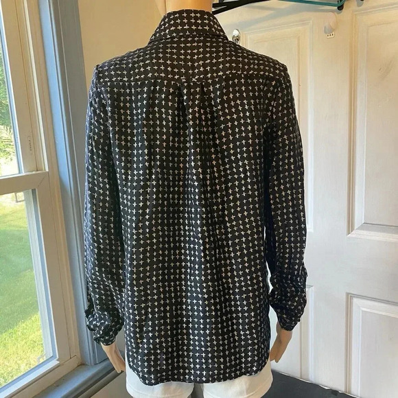 Rebecca Minkoff Womens Black Tan Abstract Silk Long Sleeve Button-Up Shirt Sz 2 - Picture 11 of 13